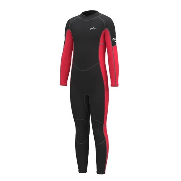 Hevto Kids Wetsuit Size 7 Youth Black Red Neoprene Full Body Dive Surfing NEW - Picture 1 of 8